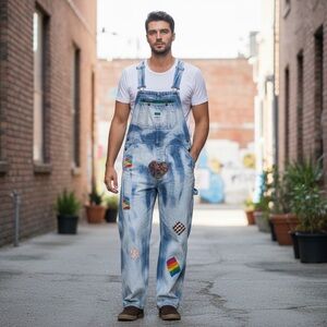 Liberty Blue Denim Overalls with Multicolor Accents